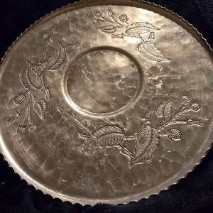 Vintage Wrought Brooklyn NY Farberware Silver Aluminum Floral Embossed Tray 11"